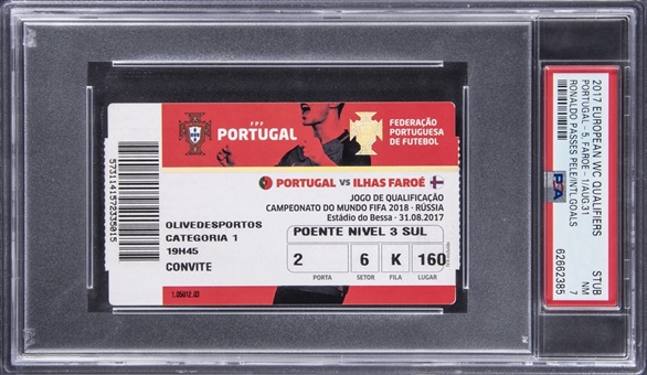 2017 European WC Qualifiers Portugal 5, Faroe 1/Aug. 31 Ronaldo Passes Pele/International Goals Ticket Stub (PSA NM 7)